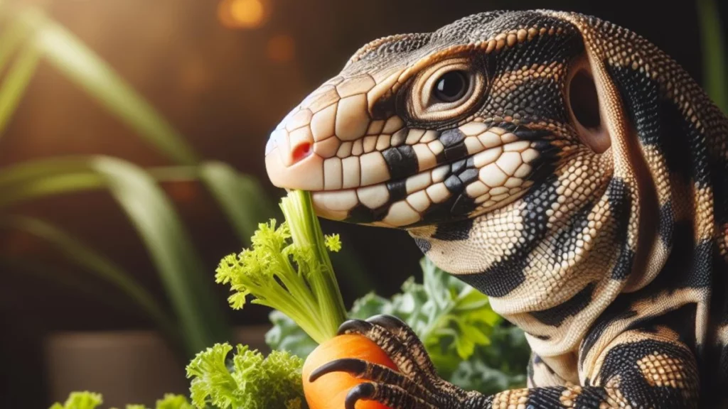 Argentine Tegu with Carrot Greens