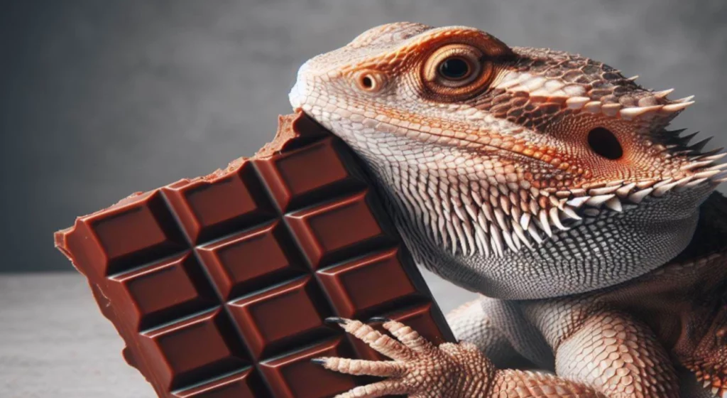 Bearded dragon with chocolate bar