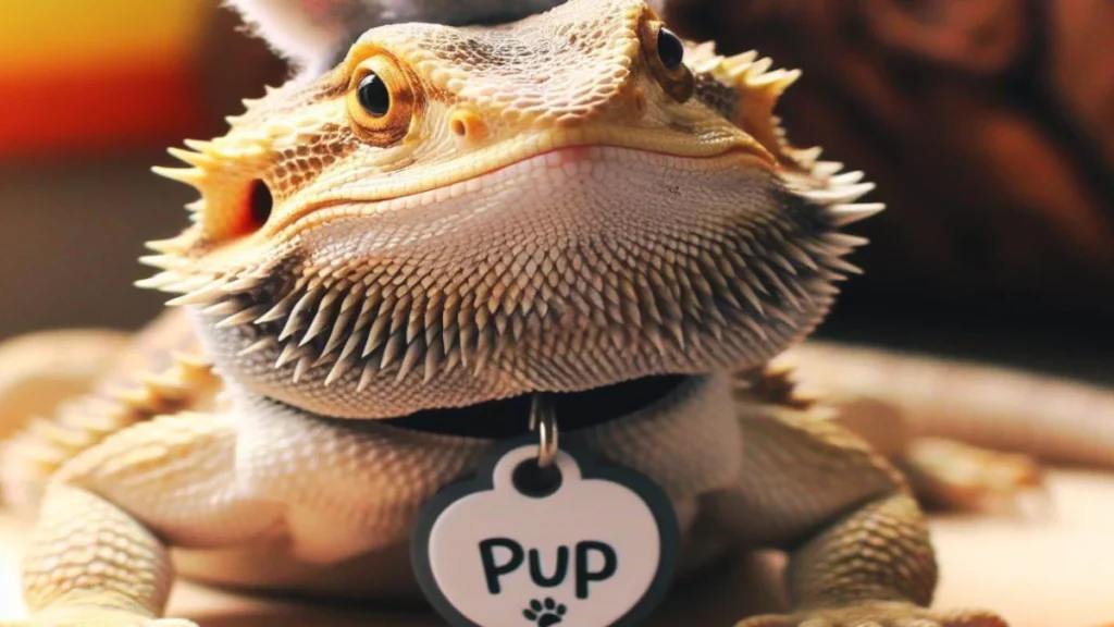 Bearded dragon with name tag