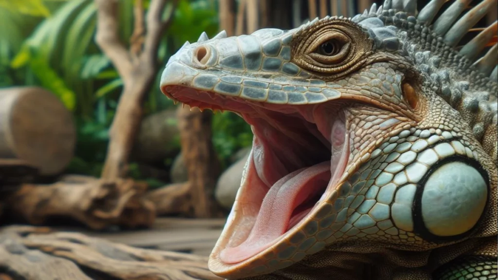 Green Iguana Yawning